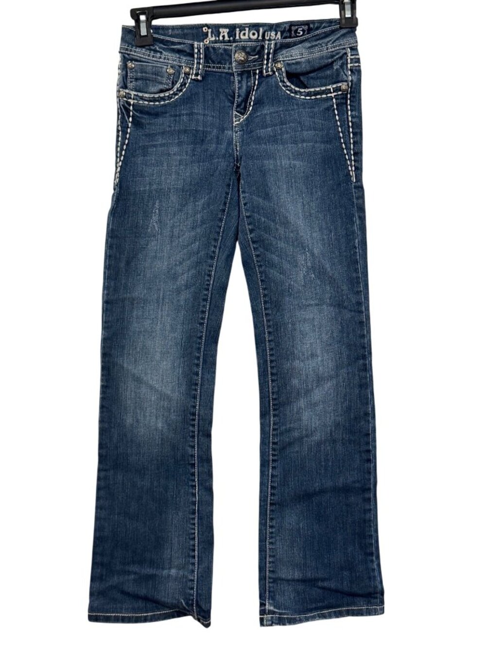 L.A. Idol USA Womens Embroidered Flare Jeans Size 5 W29 L33 Blue Denim - Picture 2 of 7